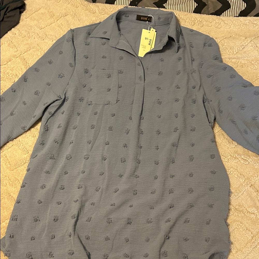 Chic Blue Button-Up Blouse